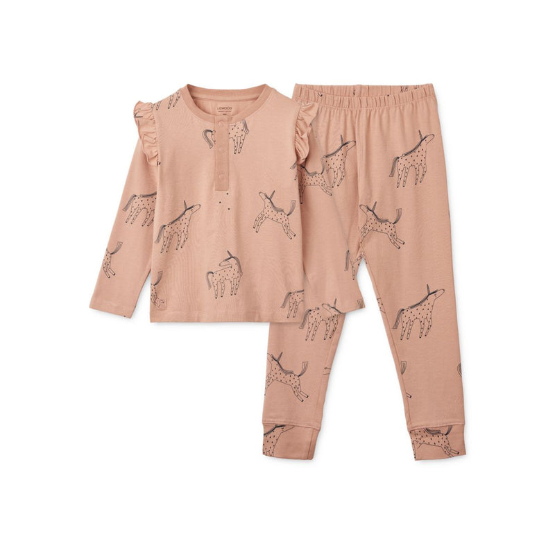 Liewood Wilhelm Bedrucktes Rüschen-Pyjama-Set - Unicorn / Pale tuscany - Pyjama-Set