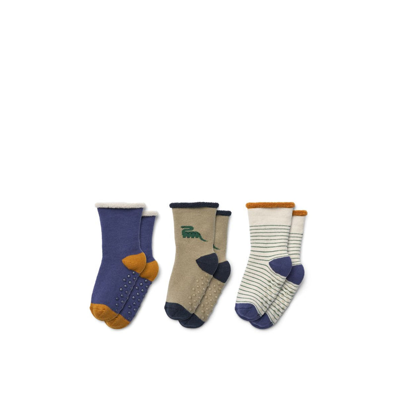 Liewood Eloy Antirutsch-Babysocken 3er-Pack - Dino / Mist mix - Socken/Strümpfe