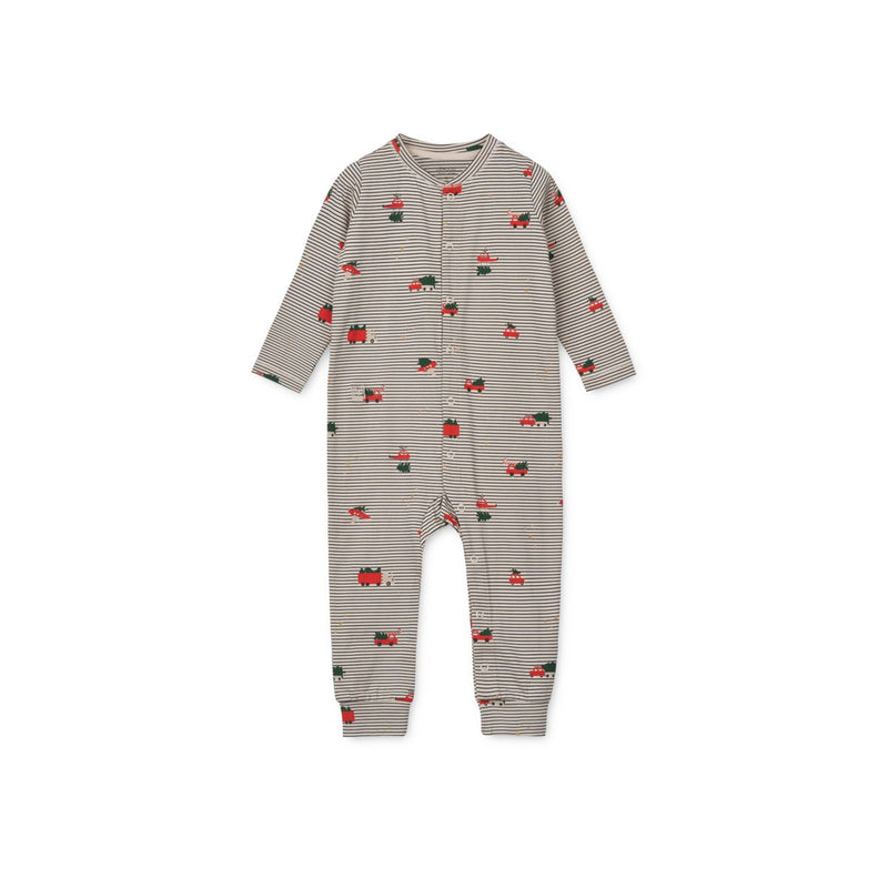 Liewood Birk Pyjama-Jumpsuit - Holiday vehicles / Stripe navy - Pyjama-Jumpsuit