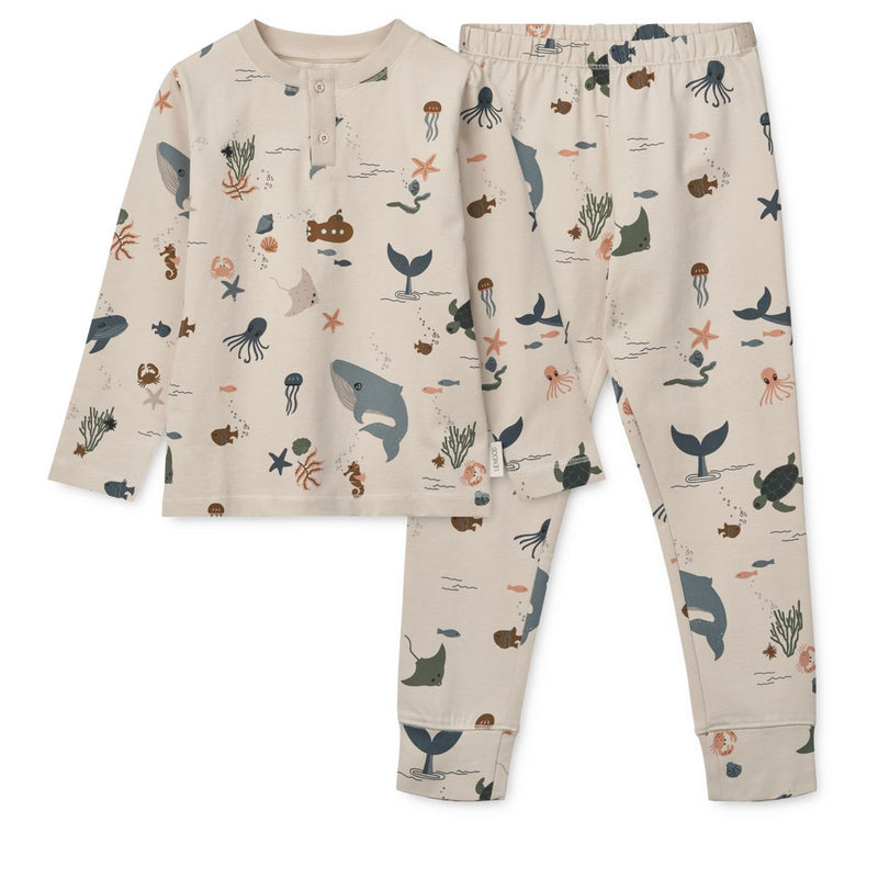 Liewood Wilhelm Bedrucktes Pyjama-Set - Sea creature / Sandy - Pyjama-Set