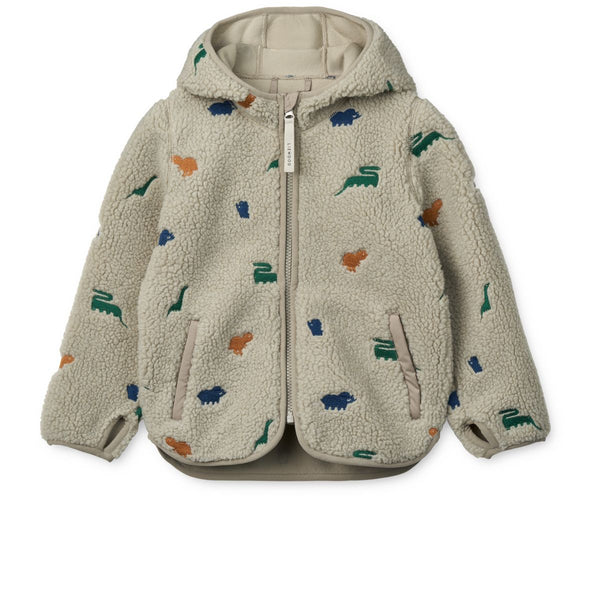 Liewood Mara Fleecejacke mit Kapuze - Dinosaur / Mist embroidery - Jacke