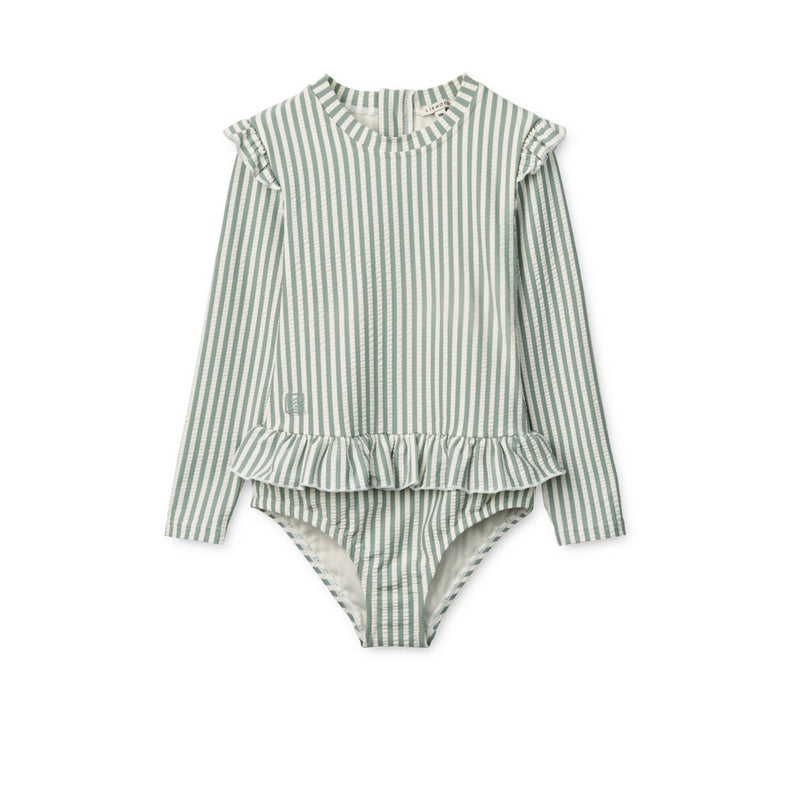 Liewood Sille Baby-Badeanzug aus Seersucker in Jumpsuit-Passform - Y/D stripe Peppermint / Creme de la creme - Badeanzug