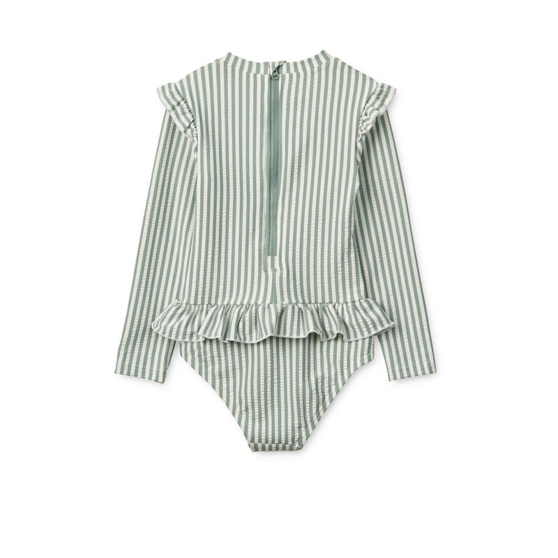 Liewood Sille Baby-Badeanzug aus Seersucker in Jumpsuit-Passform - Y/D stripe Peppermint / Creme de la creme - Badeanzug