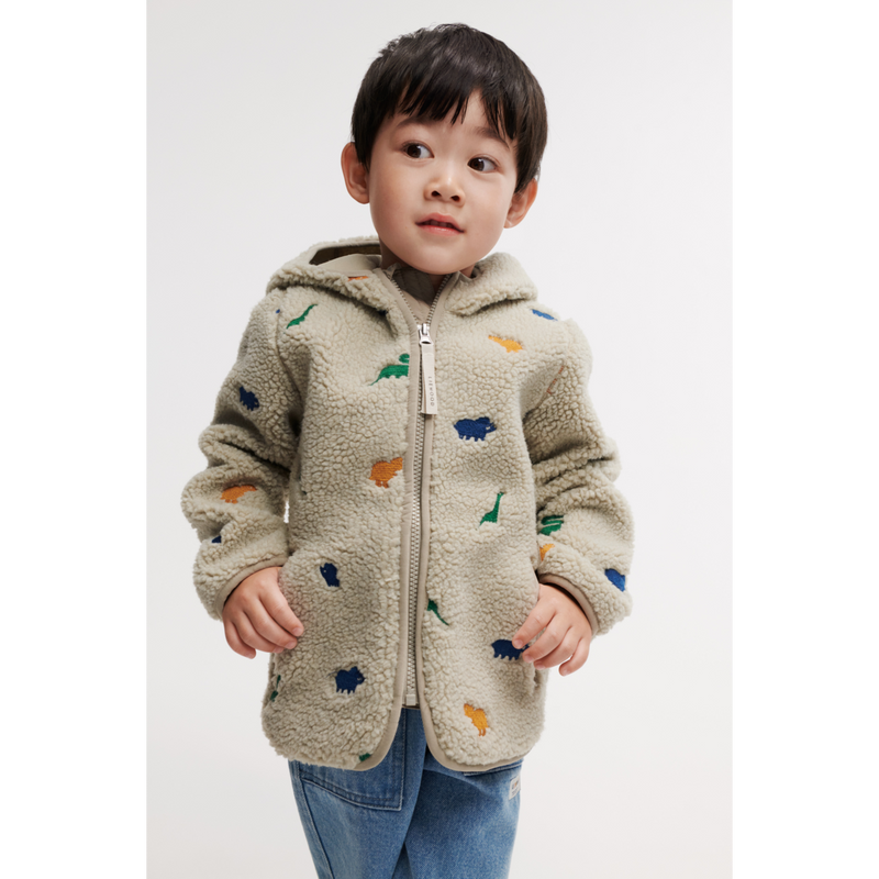 Liewood Mara Fleecejacke mit Kapuze - Dinosaur / Mist embroidery - Jacke